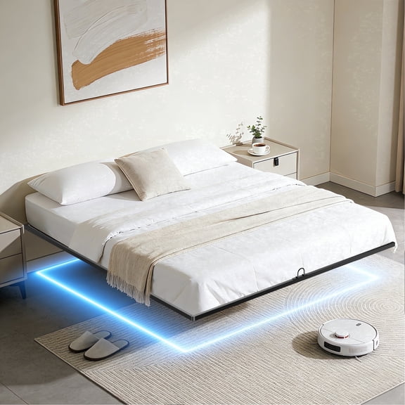 Awesofurni Floating Bed Frame Queen, with Smart LED Lights, Modern Heavy Duty Metal Platform Bed, Easy Assembly, No Box Spring Needed