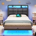 thumbnail image 1 of Floating Bed Frame Twin Size with LED Lights and Charging Station, Twin Platform Bed Frame with Headboard, Rustic Upholstered Beds for Bedroom, No Box Spring Needed, Gray, 1 of 9
