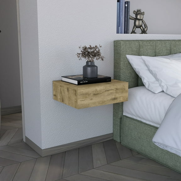 Floating Bedroom Shelf With Drawer In Beige, Modern Cabinet, Spacious Interior For Accessories