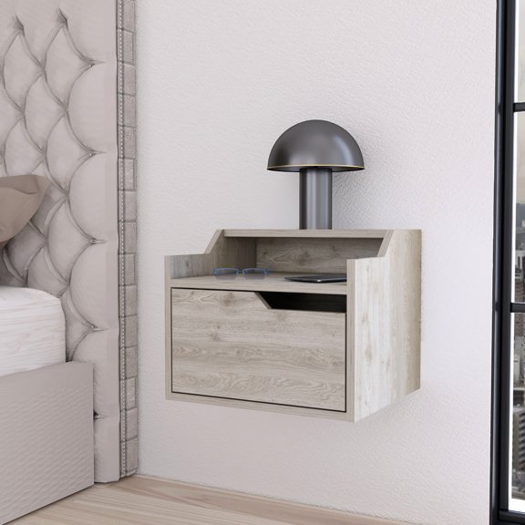 Floating Bedside Cabinet | Wall - mountable for Bedroom Storage | Engineered Wood with Melamine Filler | Solves Bedroom Clutter