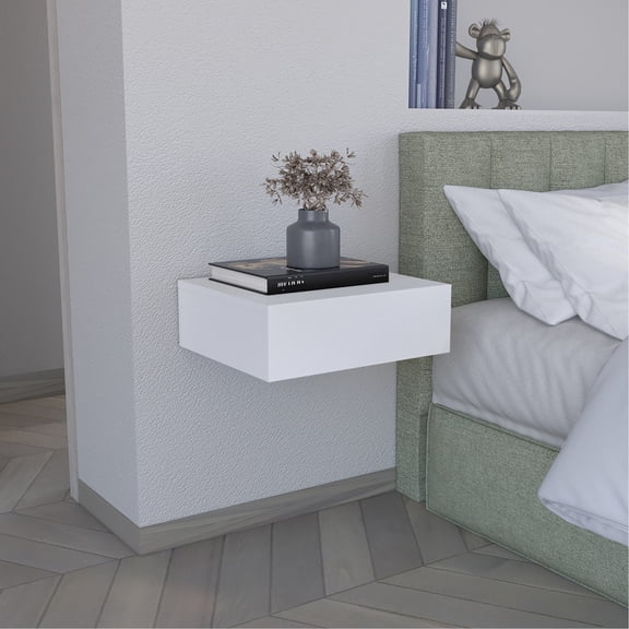 Floating Bedside Storage Shelf | Fits Bedside Items on Surface | Pine and Particle Board Construction | Keeps Bedroom Orderly