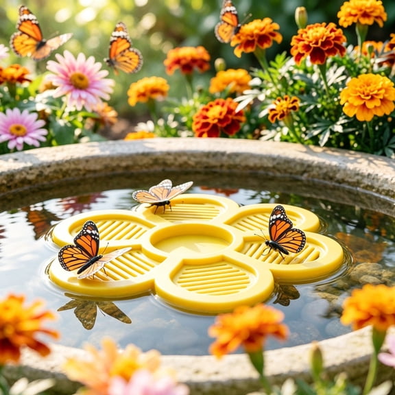 Floating Bee Water Station with Landing Pads 7.9in Pollinator Hydration Source Outdoor Garden Beekeeping Accessory Yellow