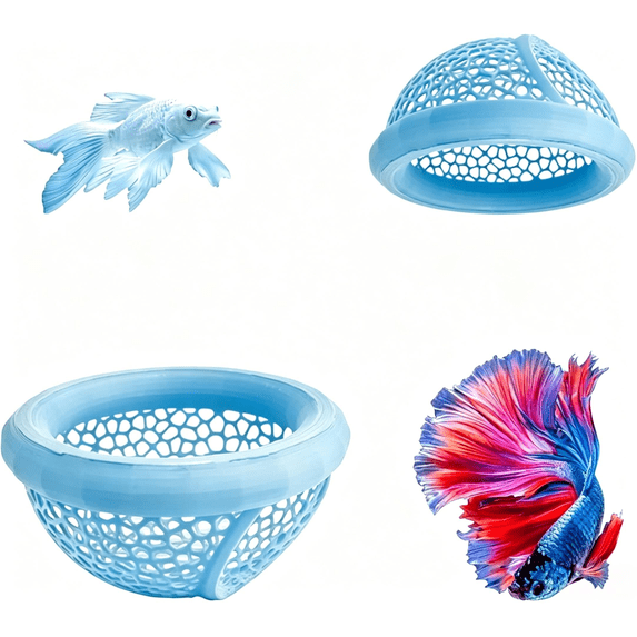 Floating Betta Fish Hammock Bed,Beta Hide Cave and Resting Spot,Fish Tank Accessories Decor Toy,Betta Fish Feeding Ring for Aquarium,Shrimp Betta Log Bed(Blue)