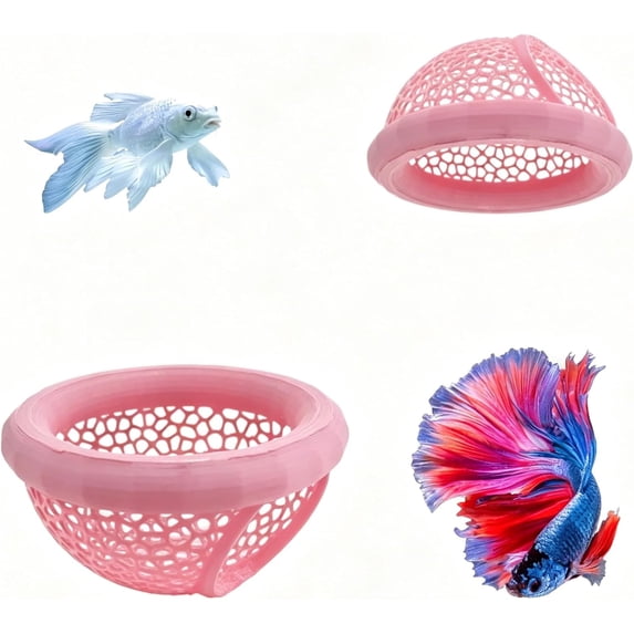 Floating Betta Fish Hammock Bed,Beta Hide Cave and Resting Spot,Fish Tank Accessories Decor Toy,Betta Fish Feeding Ring for Aquarium,Shrimp Betta Log Bed(Pink)