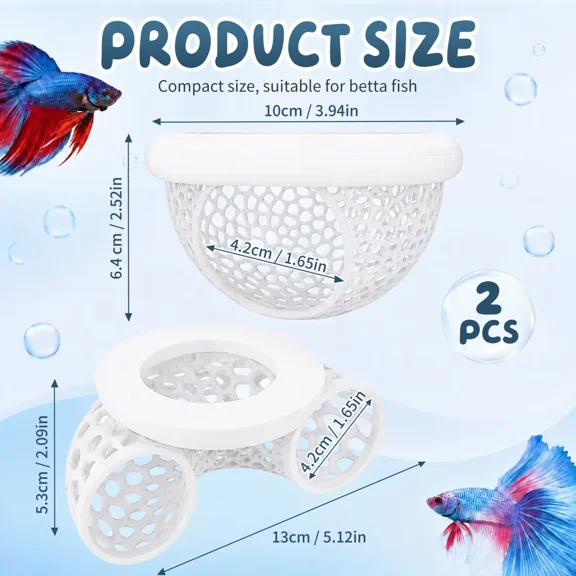Floating Betta Fish Hideout Set, Tunnel Cave & Resting Hideaway Decor,White