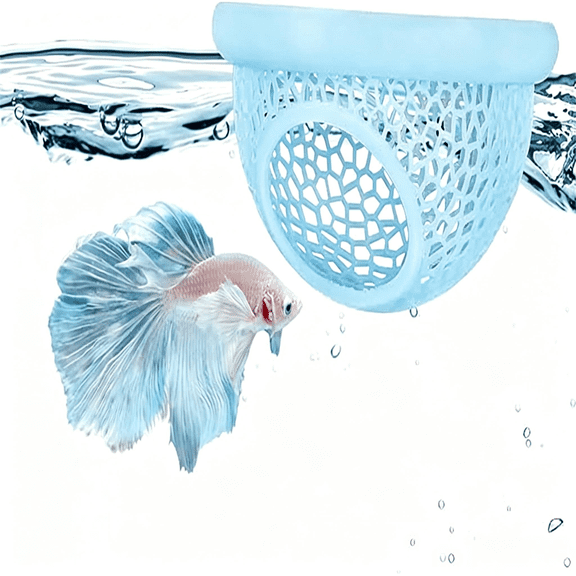 Floating Betta Hammock and Shrimp Cave, 3D Printed Aquarium Hideout with Feeding Ring, Safe Resting Spot for Fish and Shrimp, Concentrates Floating Food(Blue)