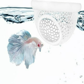 Floating Betta Hide & Shrimp Cave – All-in-One Aquarium Hammock, Feeder, and Safe Resting Spot for Stress-Free Fish Tanks（white）