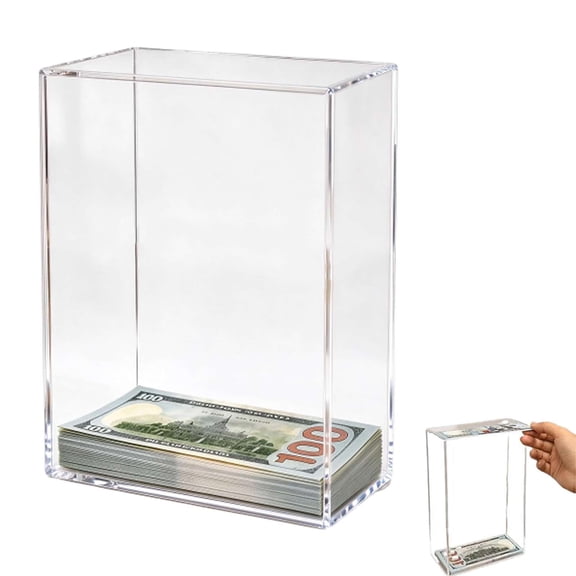 Floating Bill Savings Challenge Box, Acrylic Cash Savings Bank, Desktop Money Holder for Home, Office and Bedroom
