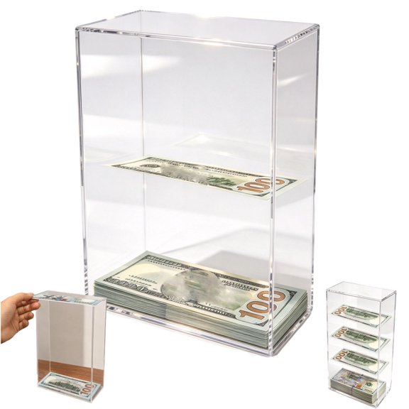 Floating Bill Savings Challenge Box, Clear Acrylic Money Bank Holds up to 1,800 Bills – Floating Bill Effect for Cash Savings & Gift