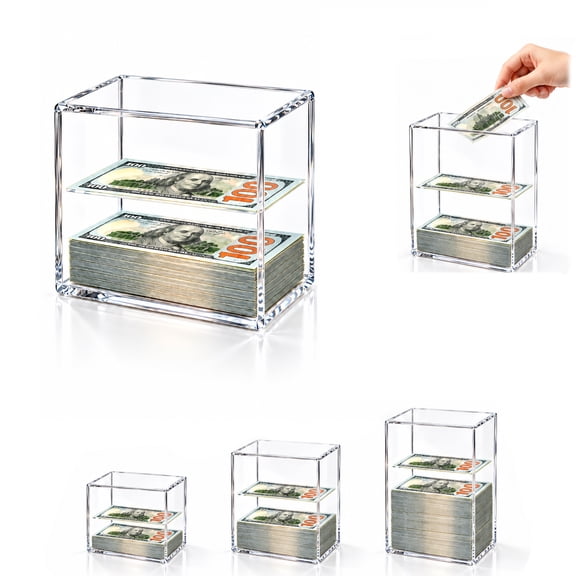 Floating Bill Savings Challenge Box Clear Acrylic Money Bank Money Box Transparent Container Offers a 16.5 x 8.5 cm Base with 15 cm 30 cm and 50 cm Heights