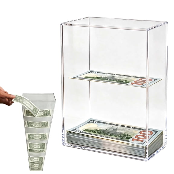 Floating Bill Savings Challenge Box, Clear Acrylic Money Bank, Watch Cash Stack Up, Adult Piggy Bank for Vacation Fund