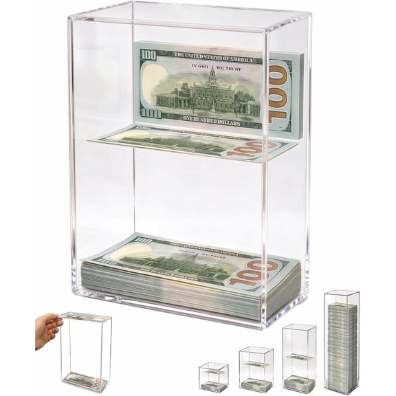 Floating Bill Savings Challenge Box, Clear Acrylic Money Saving Box, Visual Savings Piggy Bank with Floating Money Effect, Acrylic Money Box for Cash Saving, Budgeting and Gifts
