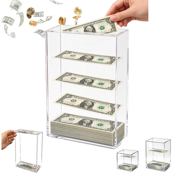 Floating Bill Savings Challenge Box, Clear Acrylic Piggy Bank, Floating Bill Visual Effect, Real-Time Visual Progress, Gamified Management, for Saving Plans, Gifts(TopOpen-5.91)