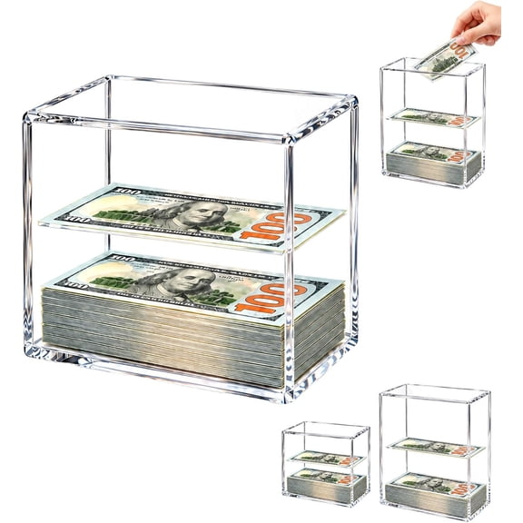 Floating Bill Savings Challenge Box – Clear Acrylic Piggy Bank, Floating Dollar Bill Bank, Large Capacity Reusable Box With Floating Cash Display for Saving Plans, Gifts
