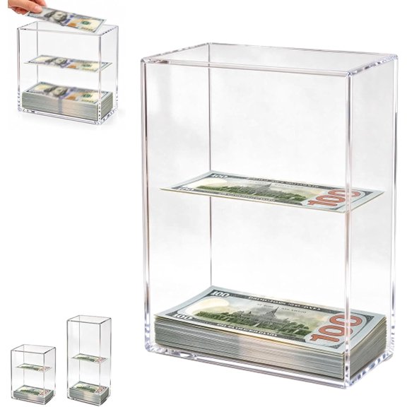 Floating Bill Savings Challenge Box Clear Acrylic Piggy Bank, Visual Effect,Floating Bill Visual Effect, Real-Time Visual Progress, Gamified Management, for Saving Plans, Gifts