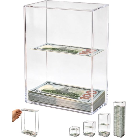 Floating Bill Savings Challenge Box, Clear Acrylic Piggy Bank