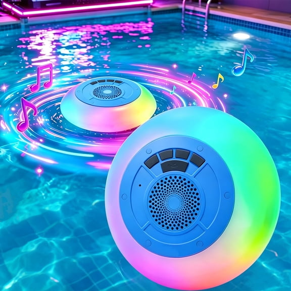 Floating Bluetooth Speaker with Colorful Lights, IPX6 Waterproof Pool Hot Tub Speaker with Surround Sound, Hands-Free, USB Rechargeable Wireless Bluetooth Speaker for Shower Pool Party Speaker, Blue