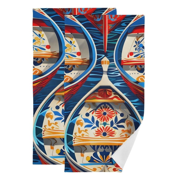 Floating Boats with Mandala Pattern Hand Towel Absorbent Bath Towels for Bathroom Sports Gym 28" x 14" Set of 2