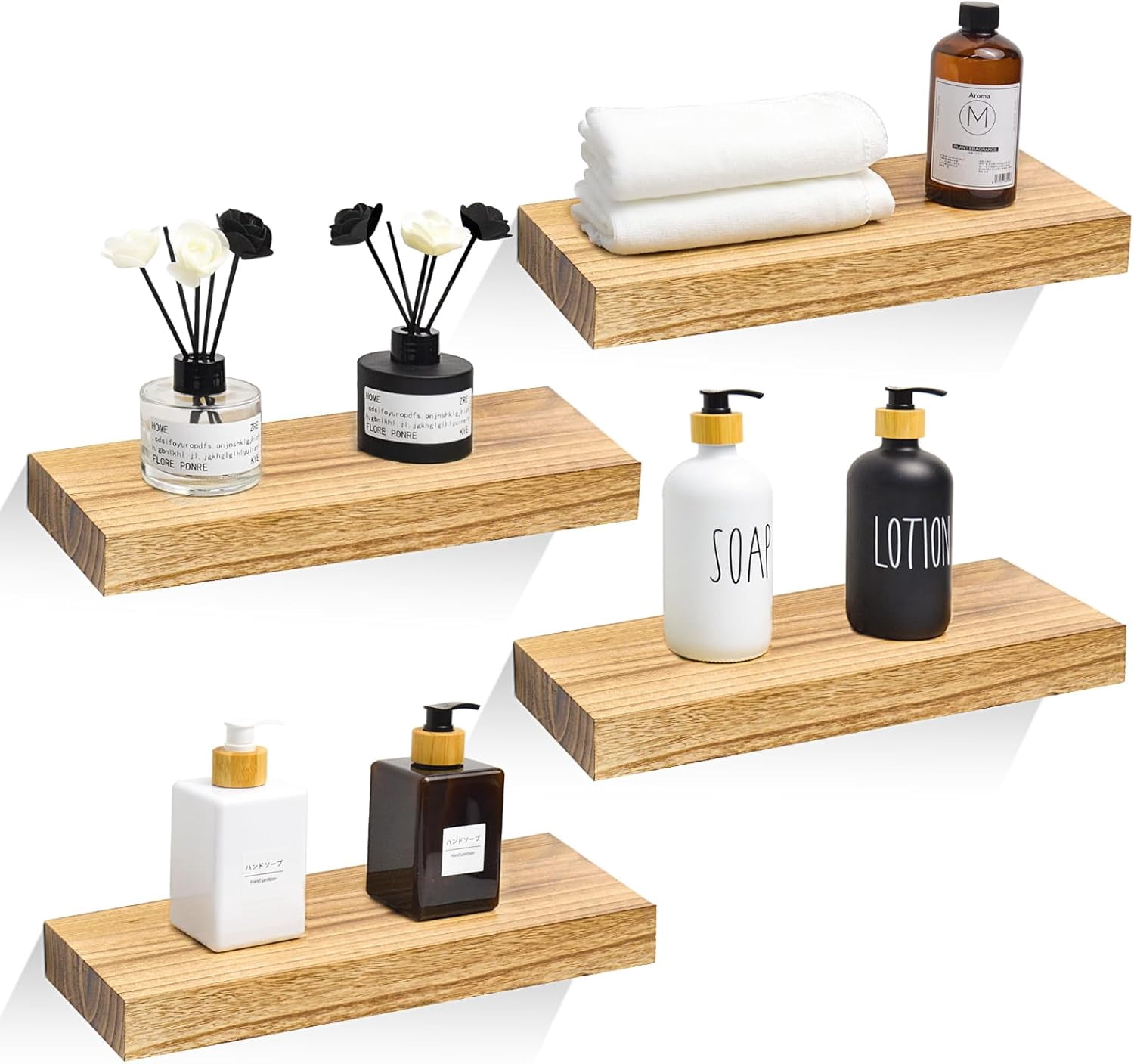 Floating Book Shelves for Wall, 15.7 x 5.9 x 1.5 inch Natural Wooden ...