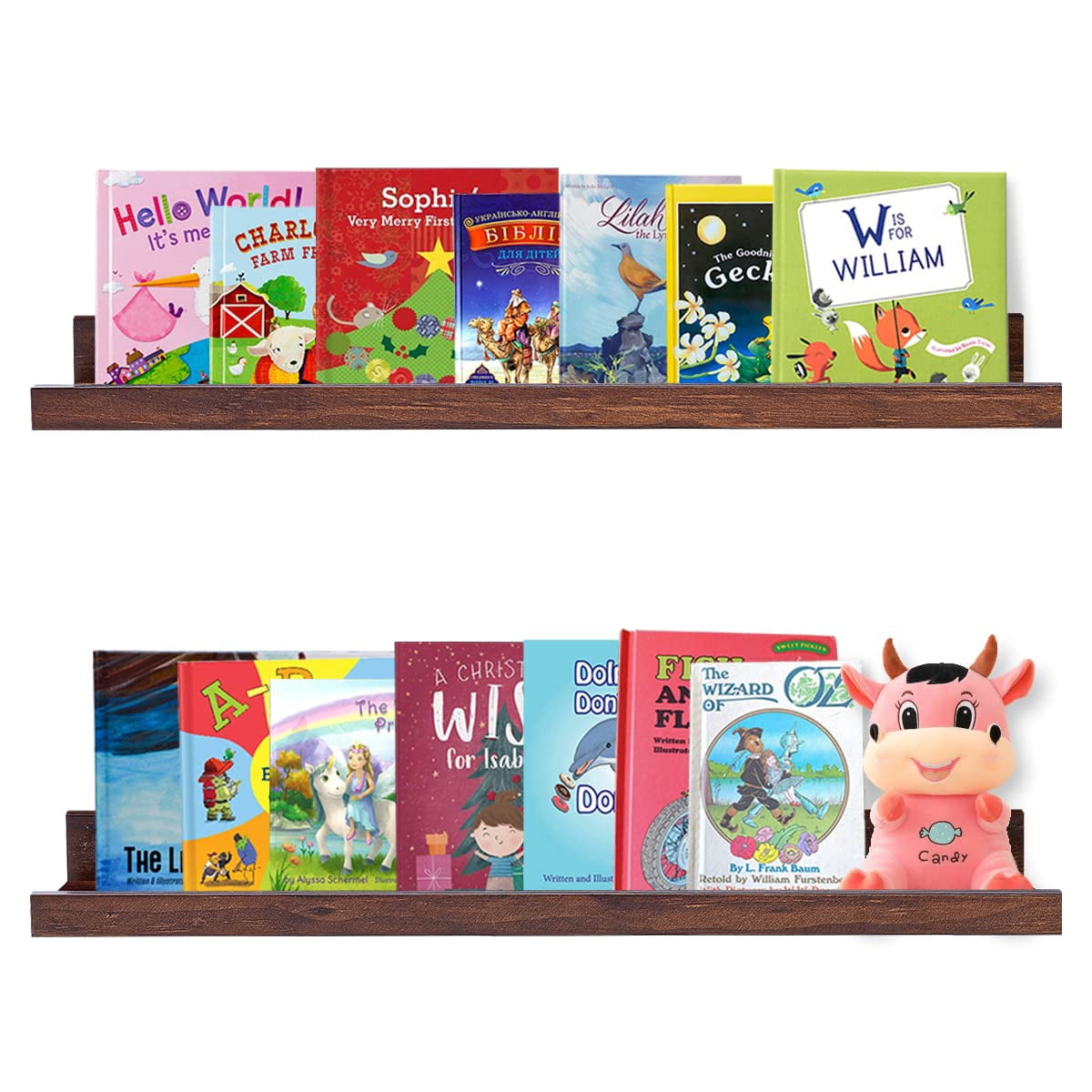Floating Book Shelves Wall Mounted Photo Shelf Picture Ledge Deep Walnut Display For Home Living Room Bedroom Bathroom Office Set Of 2