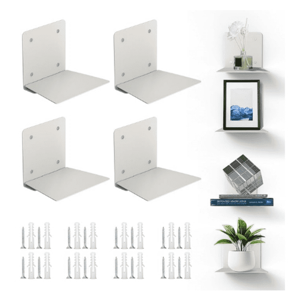 Floating Book Shelves for Wall, Steel Constructed Hidden Bookshelf with Mounting Hardware (Grey, 4pcs)