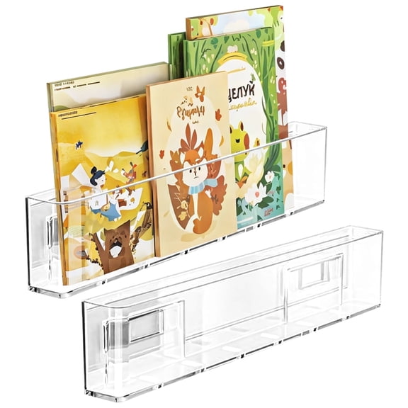 Clear Wall-Mounted Bookshelf - 2 Pcs Acrylic Floating Bookshelf | Easy to Install Picture Ledge Shelf, Modern Books Storage Rack