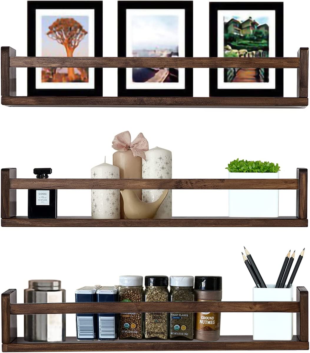 Floating Bookshelf 3 Same Dimensions, 16 Inch Handmade Solid Wood Wall