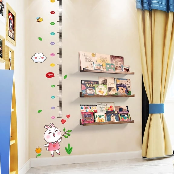 Floating Bookshelf , Floating Shelves for Wall Cloud Picture Ledge Shelf Walnut 23.6 Inches Book Shelves Set 3, Book Shelf Room, Room, Decor