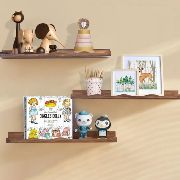Floating Bookshelf for Kids, Floating Shelves for Wall Cloud Picture Ledge Shelf Walnut 23.6 Inches Nursery Book Shelves Set 3, Baby Book Shelf for Kids Room, Toddler Room, Baby Room, Nursery Decor