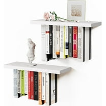 Floating Bookshelves for Wall, Rustic Wood Hanging Wall Bookshelf, Upside Down Book Shelf and Wall Mounted Bookshelves for Home Decor in Bedroom, Living Room, White 2 Pack