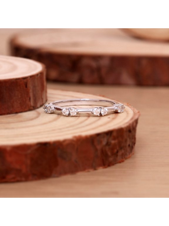Floating Bubble Moissanite Wedding Band 0.25 Cttw - Round Cut Diamond Simulant Half Eternity Ring - Genuine Sterling Silver Stackable Anniversary Gift