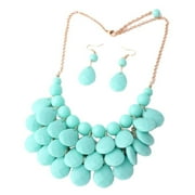 MINKUROW Floating Bubble Necklace Layered Teardrop Statement necklace Resin Beaded Collar Necklace Earrings Jewelry Set for Women blue