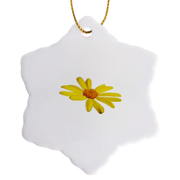 3drose, Floating Butterfly Marguerite Daisy, 3 inch Snowflake Porcelain Ornament