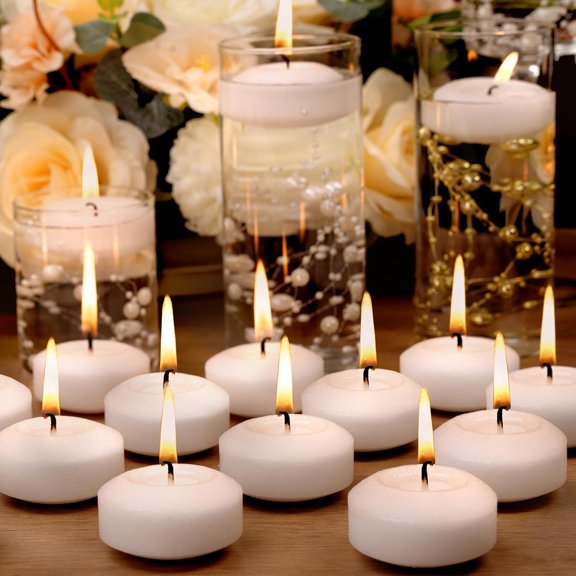 Floating Candles 2-Inch - 12 Pack White Unscented Floating Candles Smokeless Slow Burning Water Candle Set for Centerpieces Wedding Party Gifts Home Decor