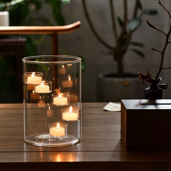 Floating Candles,Glass Cylinder Hurricane Candle Holder for Tea Light Pillar Candle Holders Table Centerpiece, Clear Decorative Geometric Candle Holder for Wedding, Party Favors