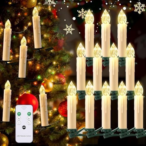Floating Candles with Remote Control, Thanksgiving Christmas Decoration 20pcs Flickering Magic Hanging Flameless Candles with Clips/Hooks, Fall Table Decor Home Room Birthday Party Anniversaries