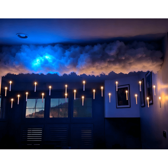 Floating Candles with Wand Remote Timer & 3D Thundercloud LED Light - 24 Pcs Magic Hanging Flameless Taper Candles for Halloween Birthday Party Home Window Decor