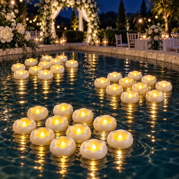 Bride Pool Inflatable Floating Candles, Water Activated Flameless LED Tea Lights, Waterproof ...
