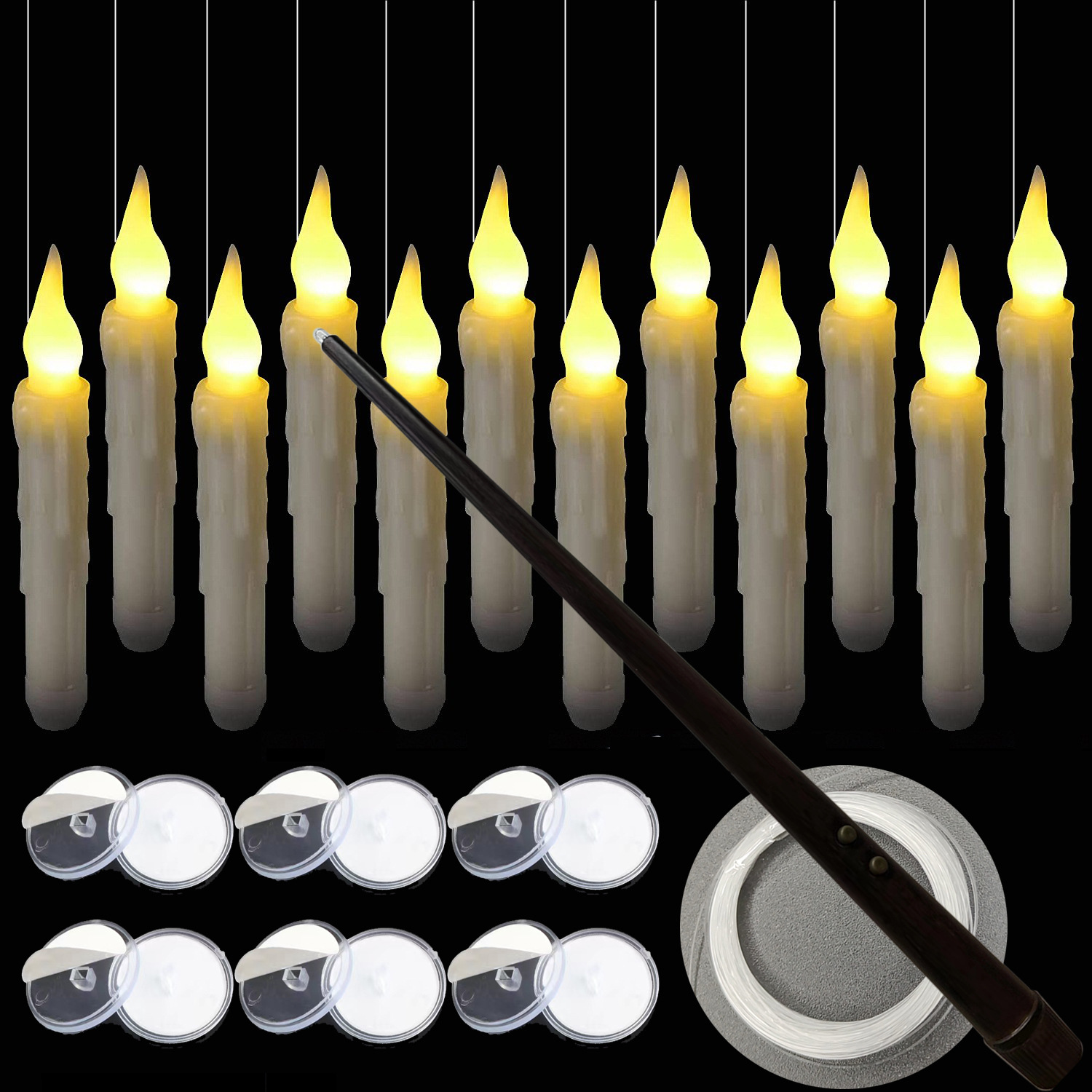 Floating Candles With Wand Remote Control, 12 Pack Led Flameless Flickering Stick Candles