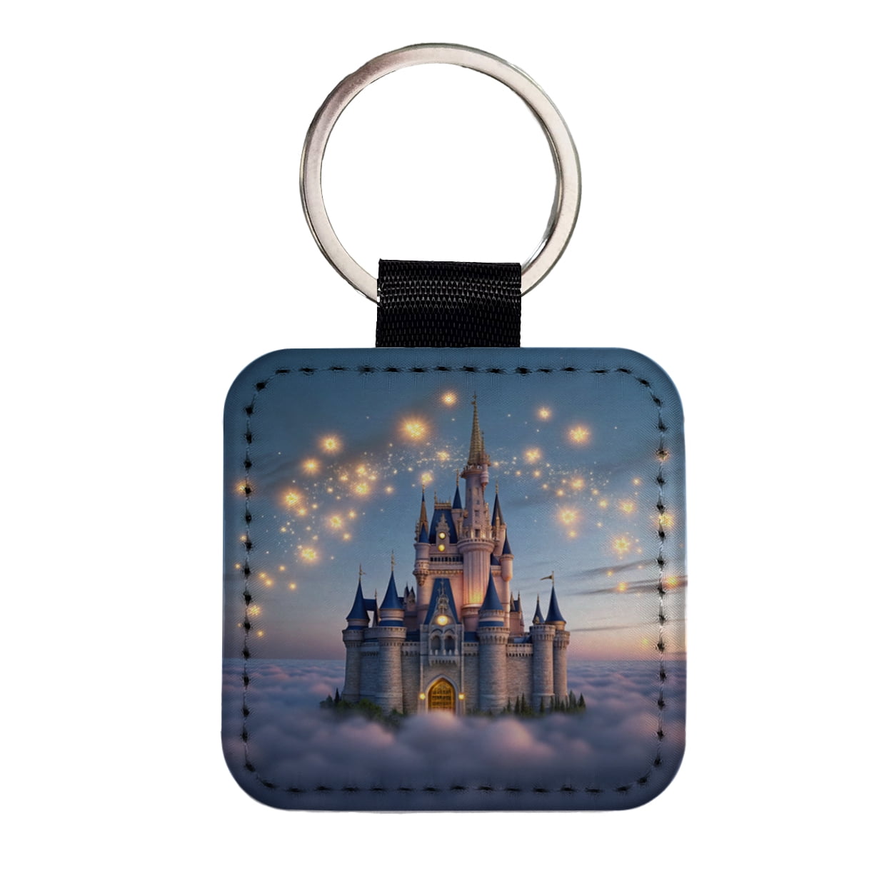Floating Castle Above Clouds Faux Leather Square Keychain - Walmart.com