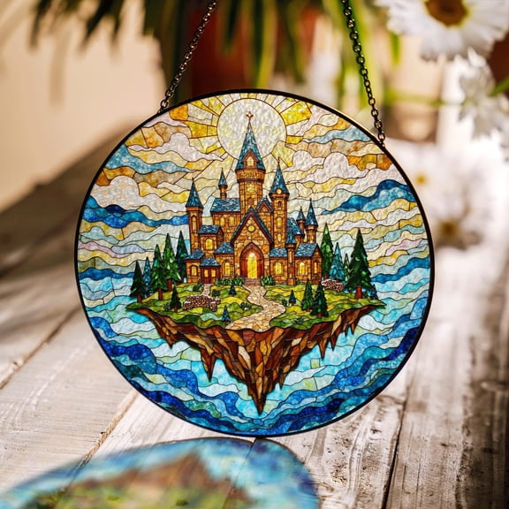 Floating Castle Fantasy Glass Suncatcher, Window Decor, 3.5 in