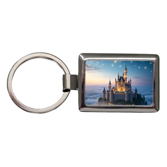 Floating Castle Magic Light Clouds Metal Rectangle Keychain