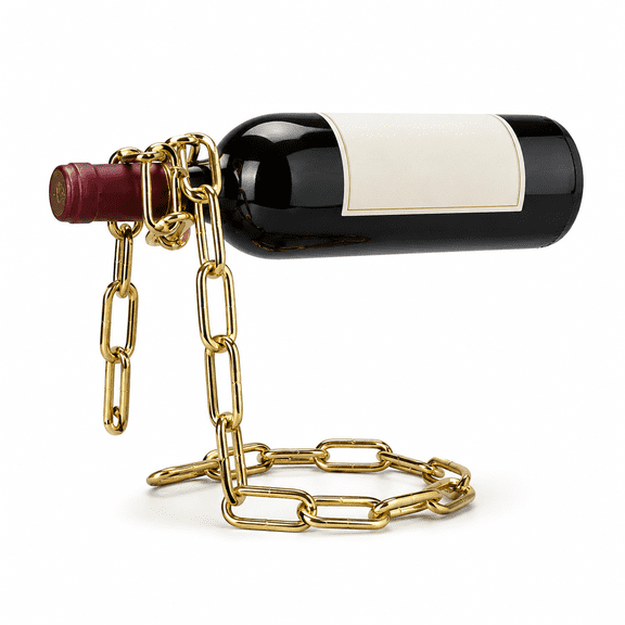 Floating Chain Wine Bottle Holder, Metal Chain Wine Rack Stand, Creative Gravity Wine Display Holder for Bar Counter, Kitchen, Dining Room, Home Decor, Gold Antique Copper Silver