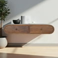 thumbnail image 1 of Floating Chestnut London Console Table | Solid Mango Wood, 2 Drawers | Mid-Century Modern Style for Bedroom | 31.5" W, Space-Saving Design, 1 of 11