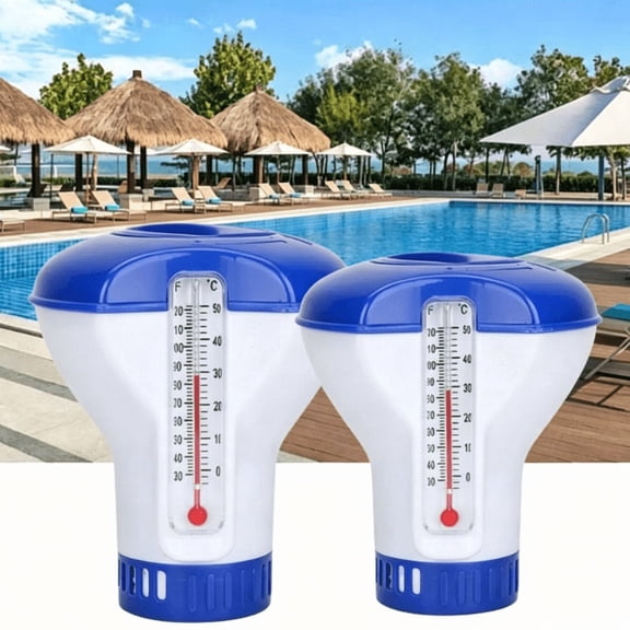 Floating Chlorine and Bromine Chemical Dispenser for Spa, Hot Tub, and Small Pool, 4.5 Inch Diameter with 120°F Thermometer, Holds 1 Inch or 1.5 Inch Tablets, Adjustable Chemical Delivery