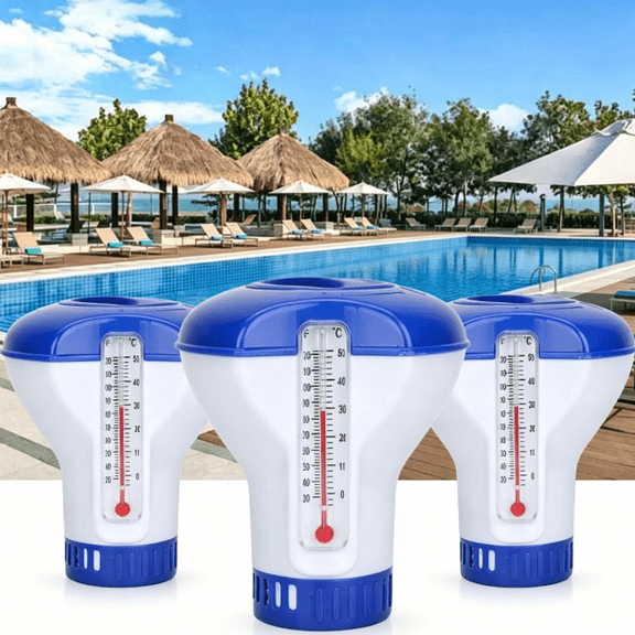 Floating Chlorine and Bromine Chemical Dispenser for Spa, Hot Tub, and Small Pool, 4.5 Inch Diameter with 120°F Thermometer, Holds 1 Inch or 1.5 Inch Tablets, Adjustable Chemical Delivery
