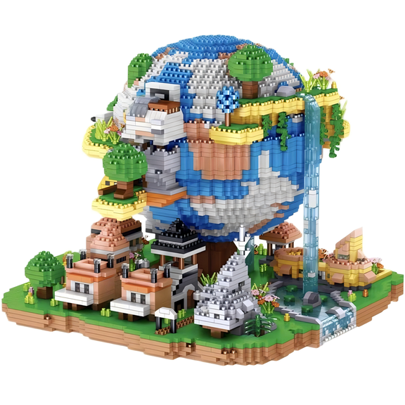 Floating City & Earth Micro Building Blocks Set, Fantasy Sky City Decor Model, Creative Birthday Gift, Home Office Table Centerpiece