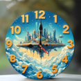 thumbnail image 1 of Floating City Sky Clock Wall Decor 10-Inch Silent Wooden Wall Clock, Battery Operated (AA Batteries Not Included), Artistic Home Decor, 1 of 7