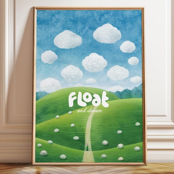 Floating Clouds And Dreamy Hills Art Poster Calm & Peaceful Decor - Nature-Inspired Minimalist Wall Art Poster Wall Art