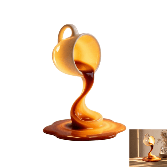 Floating Coffee Pour Desk Lamp, Levitation Spilling Mug Light, Novelty Spilling Coffee Cup Figurine, Creative Tabletop Decor, Kitchen Decor & Home Decor, Warm Glow, Desk Ornament For CoffeeLover